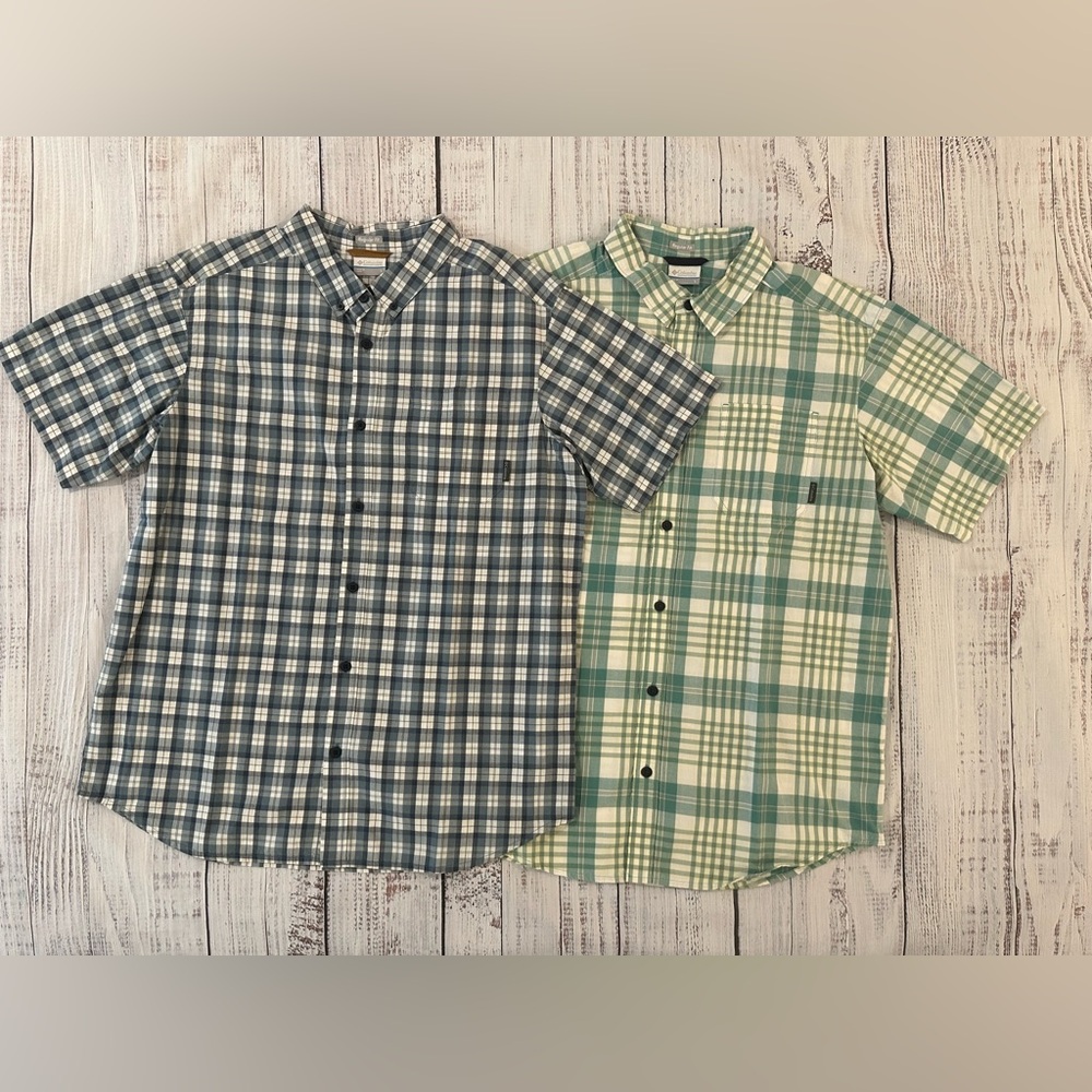 2 Pack Columbia Plaid Butting Up Short Sleeve Shirts Men's Size L Regular Fit